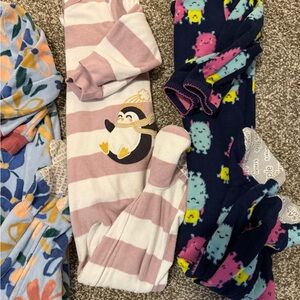 Carter's Pink and White Striped Penguin Pajamas